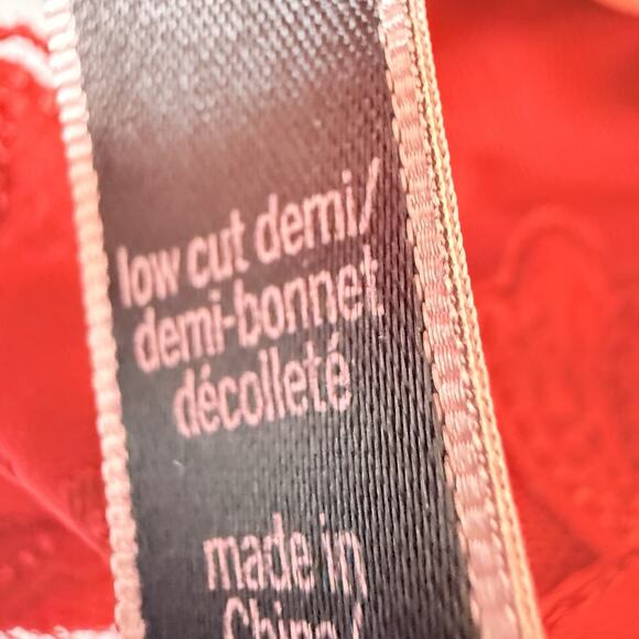 Victorias Secret Low Cut Demi Bra Unlined SIZE 36D Red Lacy Sheer Womens Mesh - Picture 11 of 11